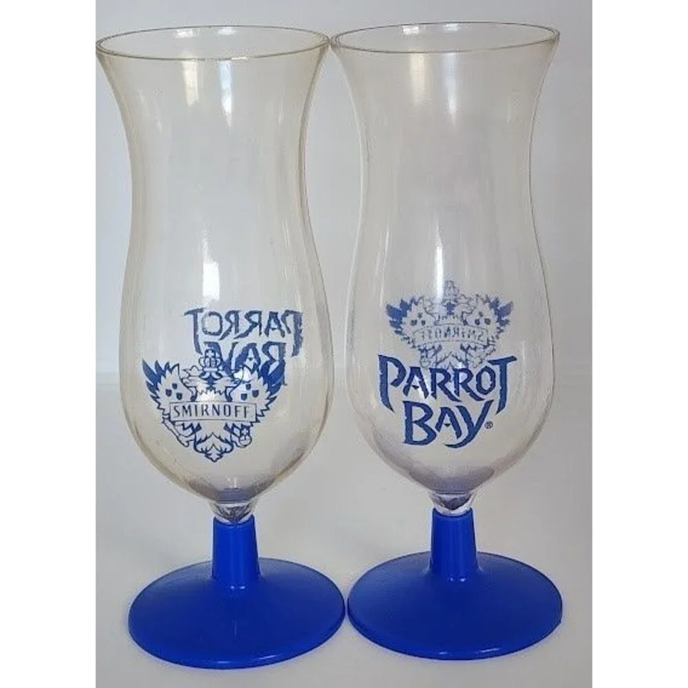 Smirnoff Parrot Bay Plastic Cocktail Cups Pair 2 Piece Set Blue Party Wine Bar